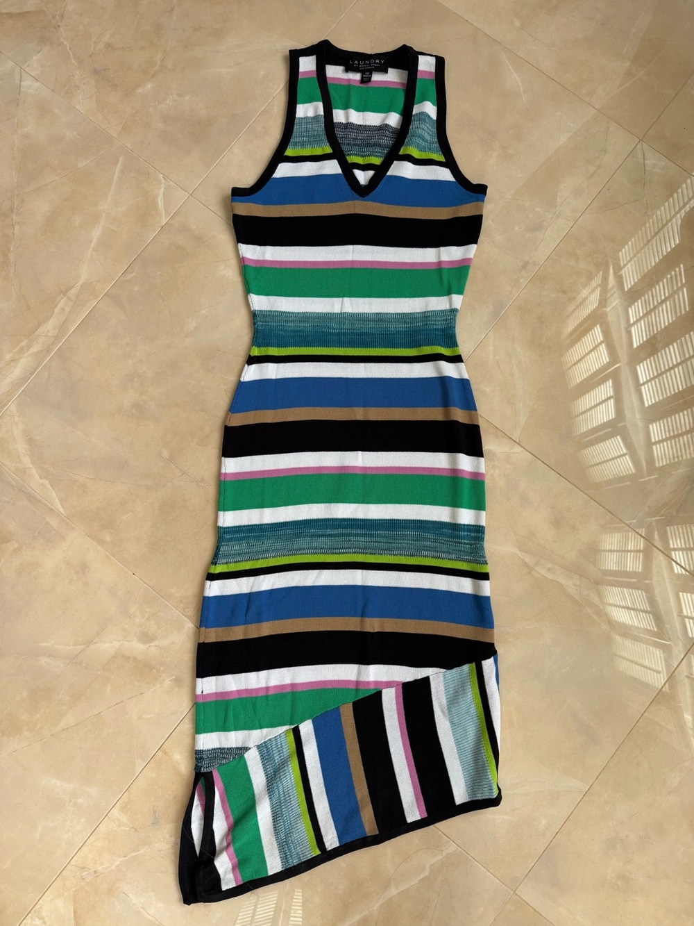 Laundry Shelli Segal Asymmetrical Striped Sleeveless Sweater Dress